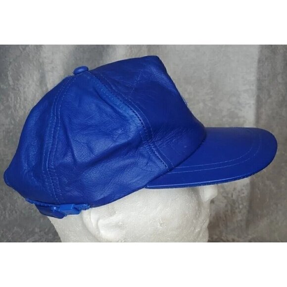 VTG Blue Leather Hat Revelstoke CAT skiing zip strap embroidered cap - Picture 4 of 10